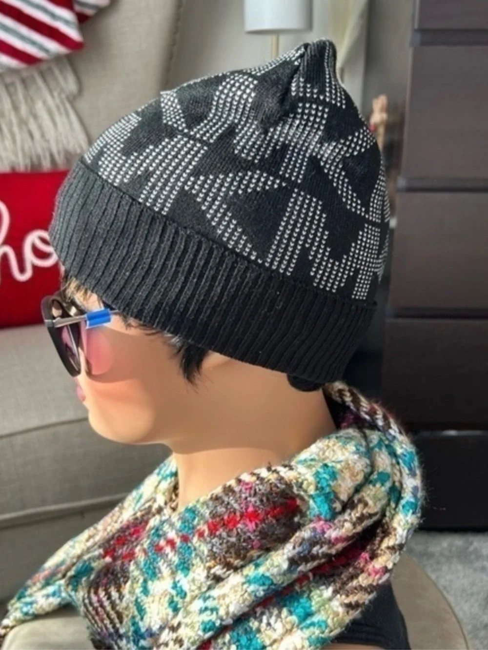 🌸NEW MK Michael Kors Black & White Logo Knit Beanie
